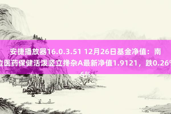 安捷播放器16.0.3.51 12月26日基金净值：南边医药保健活泼竖立搀杂A最新净值1.9121，跌0.26%