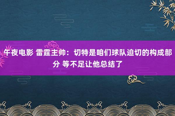 午夜电影 雷霆主帅：切特是咱们球队迫切的构成部分 等不足让他总结了