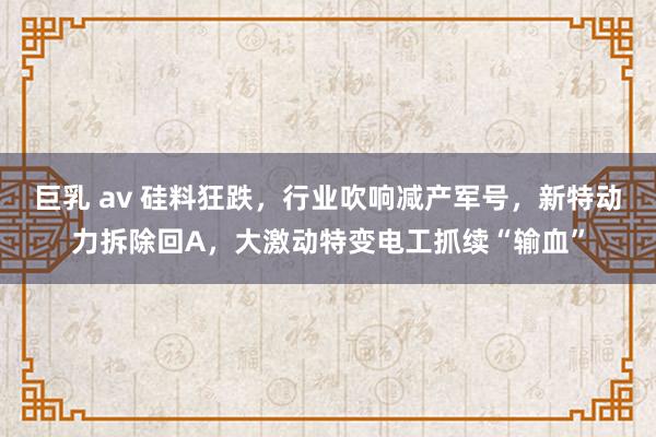 巨乳 av 硅料狂跌，行业吹响减产军号，新特动力拆除回A，大激动特变电工抓续“输血”