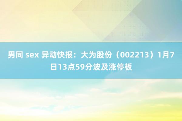 男同 sex 异动快报：大为股份（002213）1月7日13点59分波及涨停板